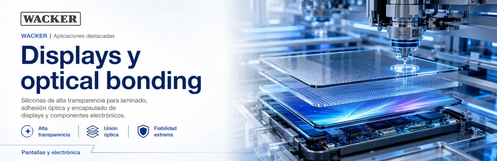 WACKER displays y optical bonding: Siliconas de alta transparencia para laminado, adhesión óptica y encapsulado de displays y componentes electrónicos.