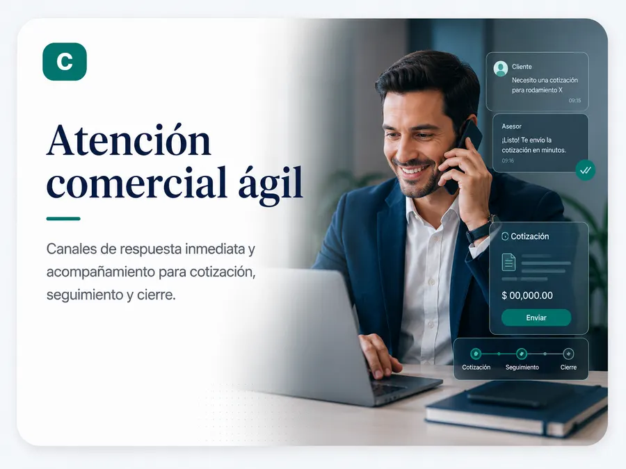Atención comercial ágil: Cotización y respuesta rápidas, por tienda en línea, WhatsApp o correo — como prefiera tu proceso de compras.